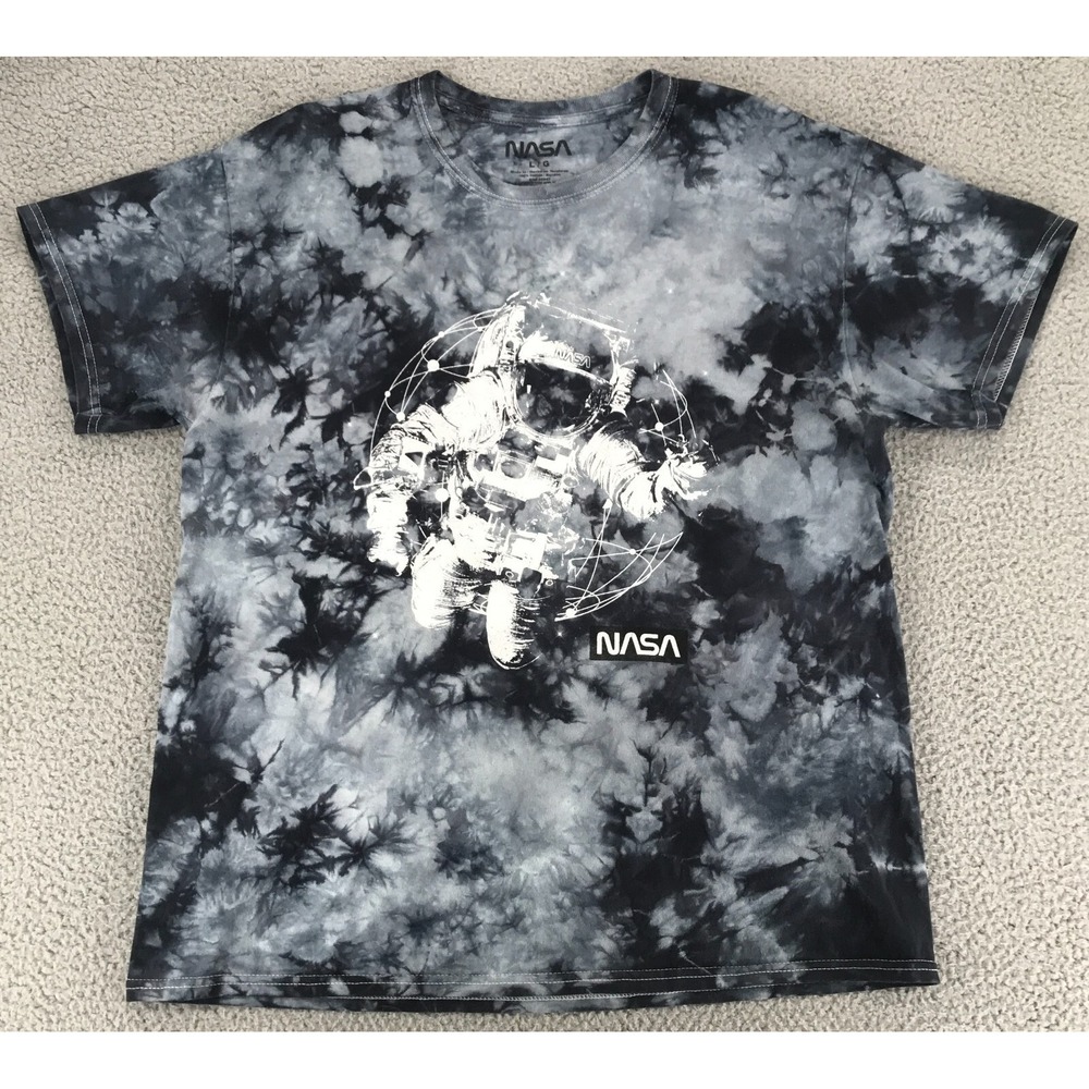 Nasa Astronaut Graphic T Shirt Adult Size L Short Sleeve Tie Die Black White
